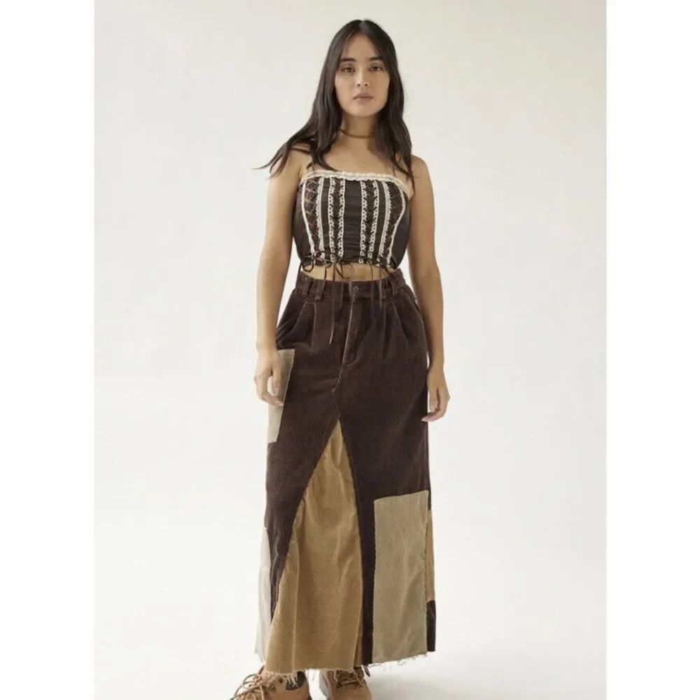 L.L. Bean Urban Renewal Remade Pieced Cord Maxi Skirt